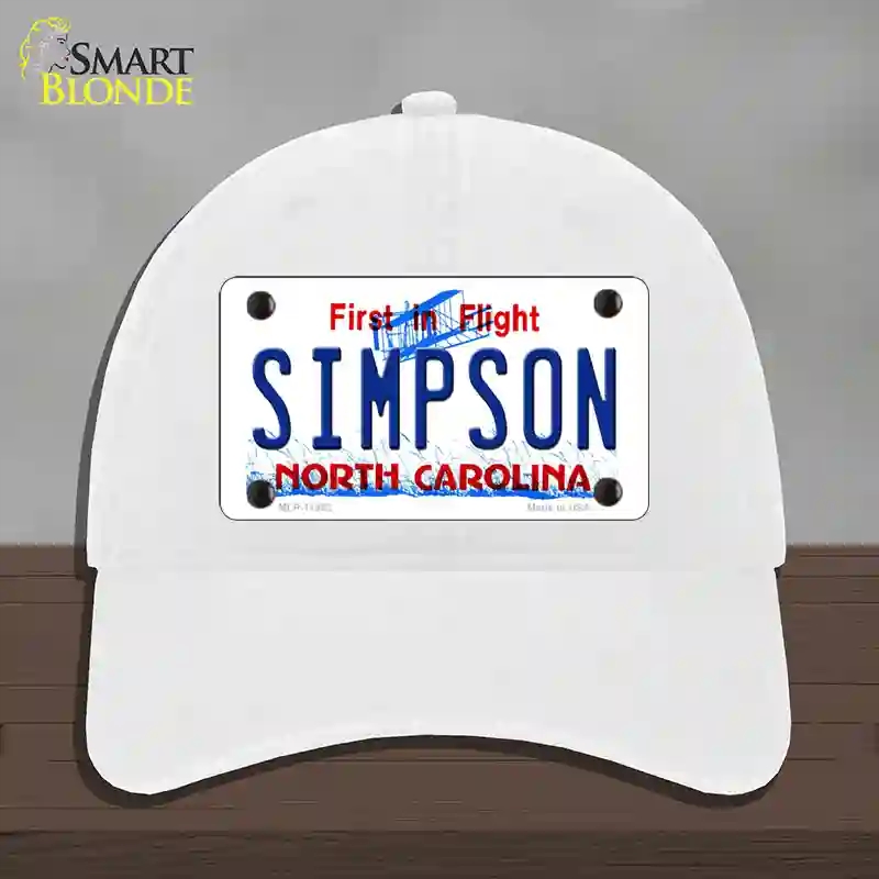 HAT14-MLP-11862 Simpson North Carolina Novelty License Plate Hat, Unconstructed Cotton - White