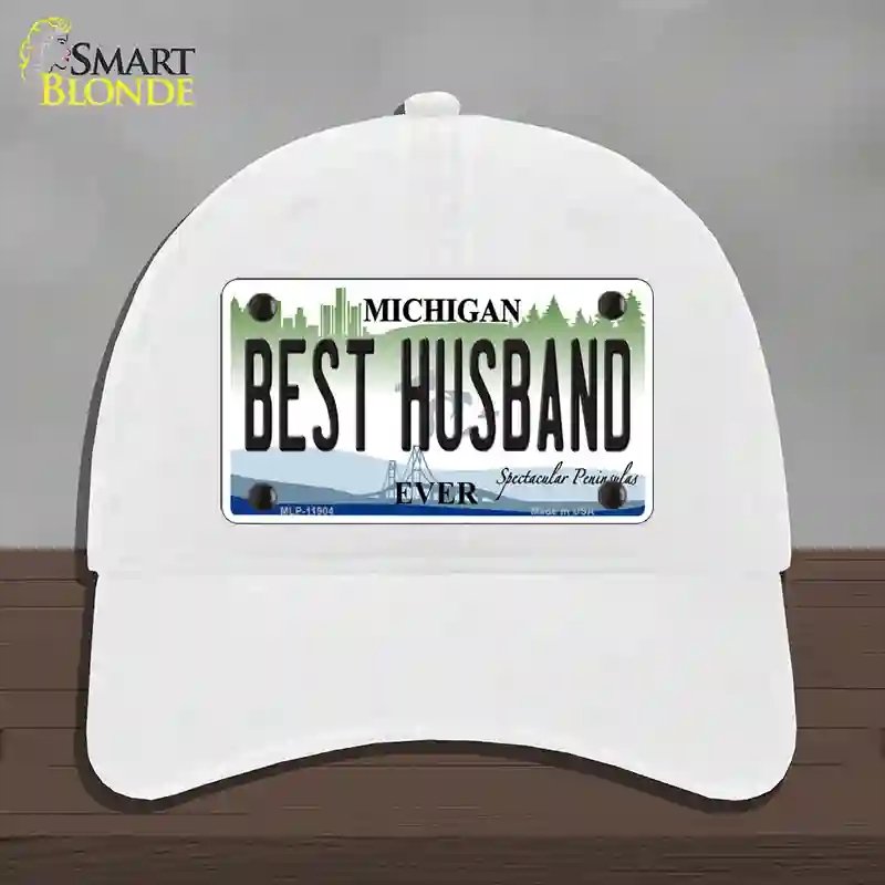 HAT14-MLP-11904 Michigan Best Husband Novelty License Plate Hat, Unconstructed Cotton - White