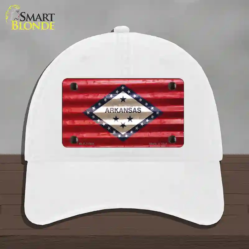 HAT14-MLP-11945 Arkansas Corrugated Flag Novelty License Plate Hat, Unconstructed Cotton - White
