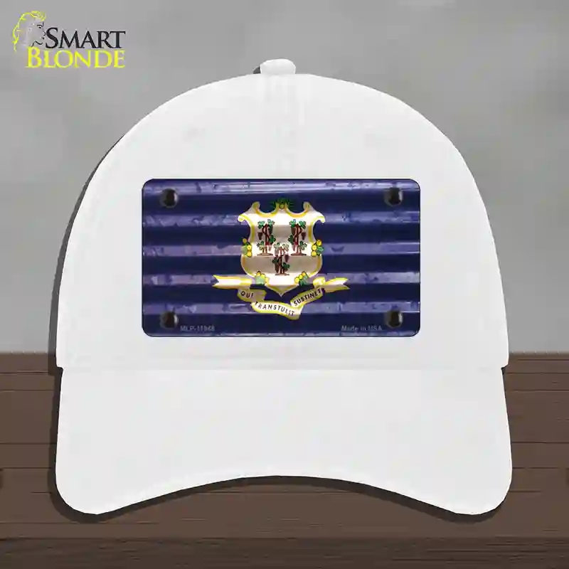 HAT14-MLP-11948 Connecticut Corrugated Flag Novelty License Plate Hat, Unconstructed Cotton - White
