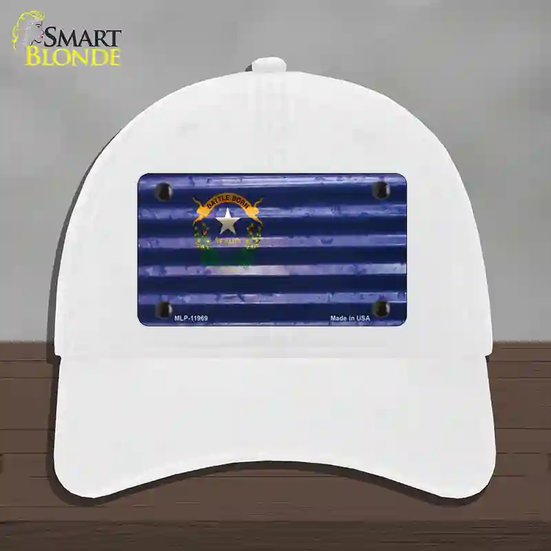 HAT14-MLP-11969 Nevada Corrugated Flag Novelty License Plate Hat, Unconstructed Cotton - White