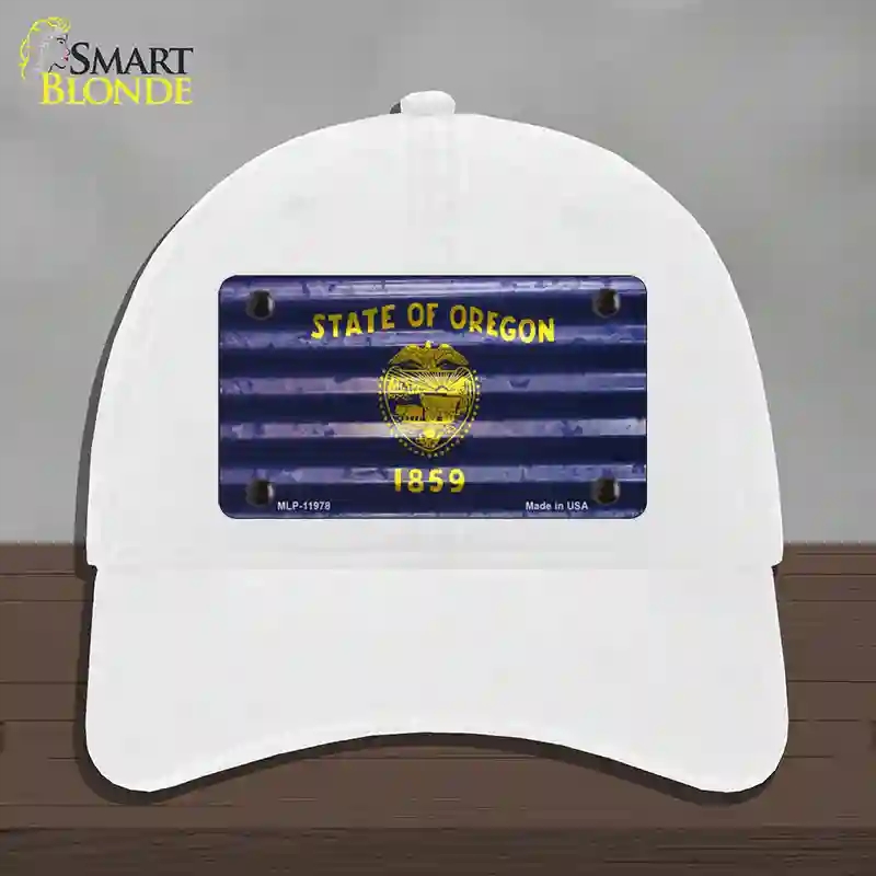 HAT14-MLP-11978 Oregon Corrugated Flag Novelty License Plate Hat, Unconstructed Cotton - White