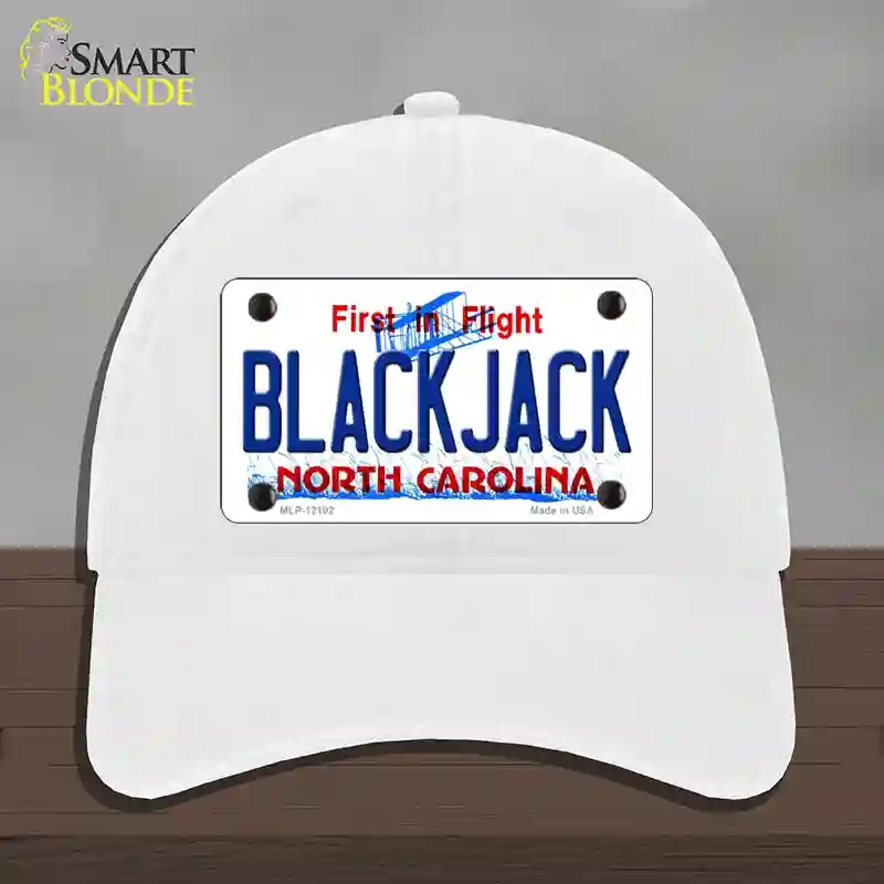 HAT14-MLP-12102 Blackjack North Carolina State Novelty License Plate Hat, Unconstructed Cotton - White