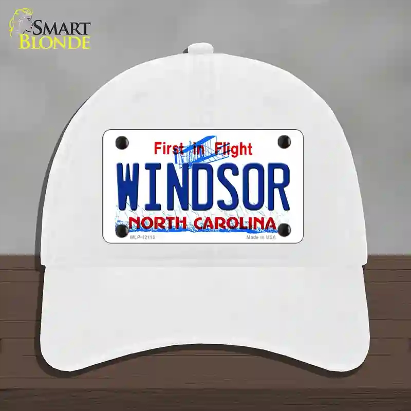 HAT14-MLP-12115 Windsor North Carolina State Novelty License Plate Hat, Unconstructed Cotton - White