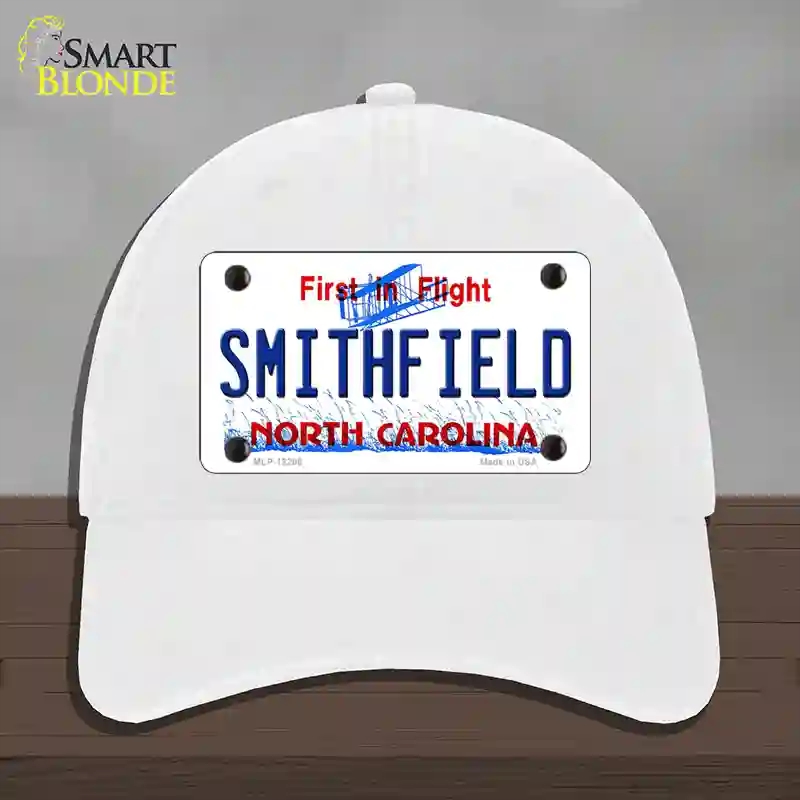HAT14-MLP-12296 North Carolina Smithfield Novelty License Plate Hat, Unconstructed Cotton - White