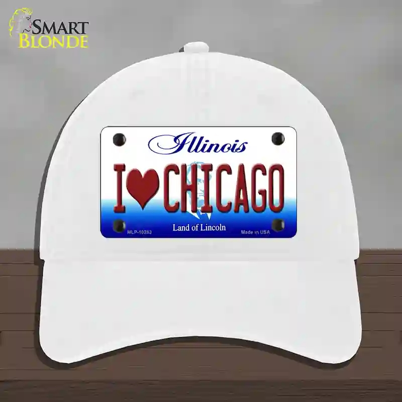 HAT14-MLP-10283 I Love Chicago Illinois Novelty License Plate Hat, Unconstructed Cotton - White