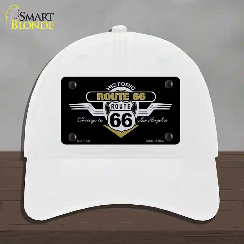 HAT14-MLP-1030 Route 66 Shield Wings Novelty License Plate Hat, Unconstructed Cotton - White