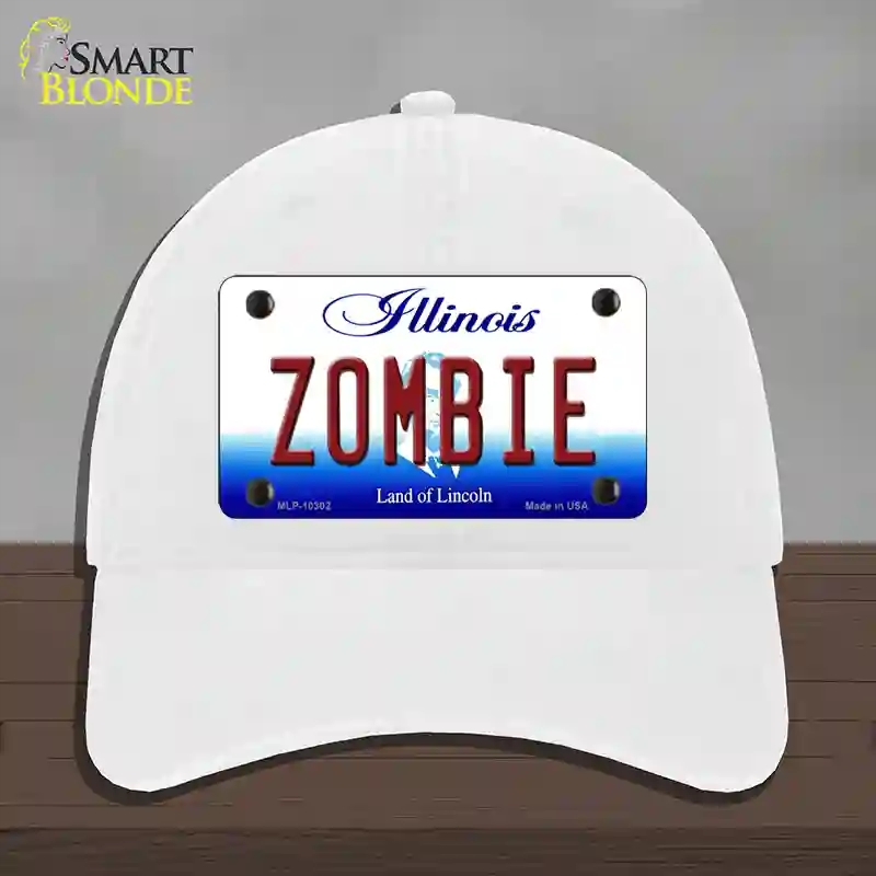 HAT14-MLP-10302 Zombie Illinois Novelty License Plate Hat, Unconstructed Cotton - White