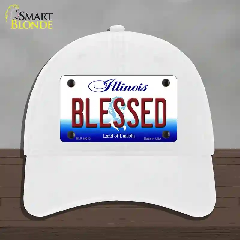 HAT14-MLP-10313 Blessed Illinois Novelty License Plate Hat, Unconstructed Cotton - White