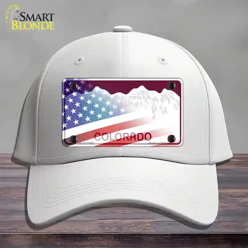 HAT21-MLP-12462 Colorado Red with American Flag Novelty License Plate Hat, Cotton - White