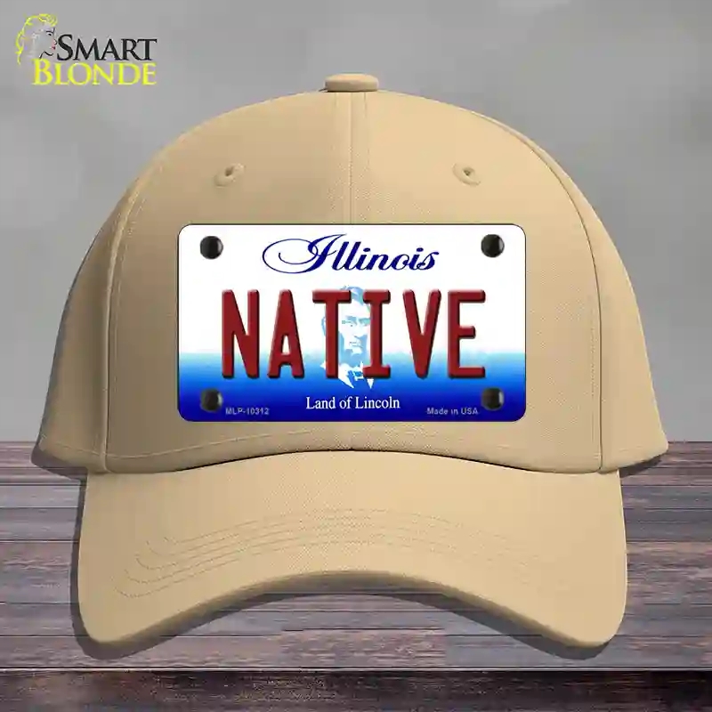 HAT22-MLP-10312 Native Illinois Novelty License Plate Hat, Cotton - Khaki