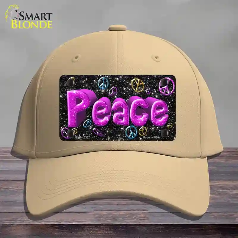 HAT22-MLP-10337 Peace Novelty License Plate Hat, Cotton - Khaki