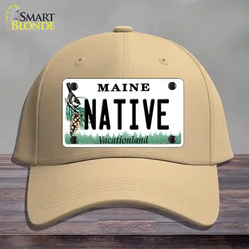 HAT22-MLP-10416 Native Maine Novelty License Plate Hat, Cotton - Khaki
