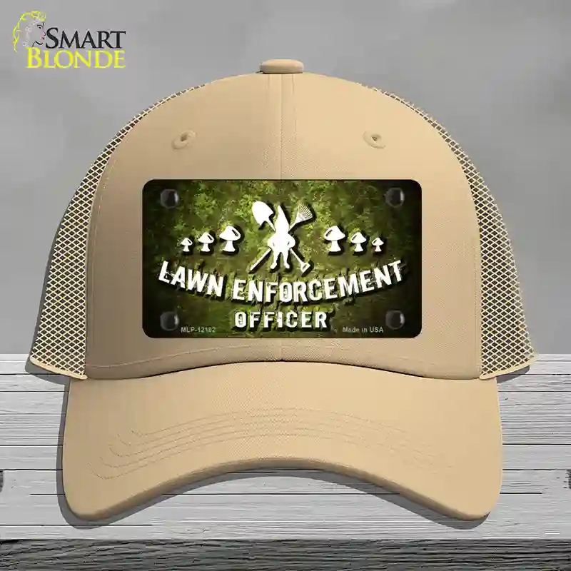 HAT15-MLP-12182 Lawn Enforcement Gnome Novelty License Plate Hat, Mesh - Khaki