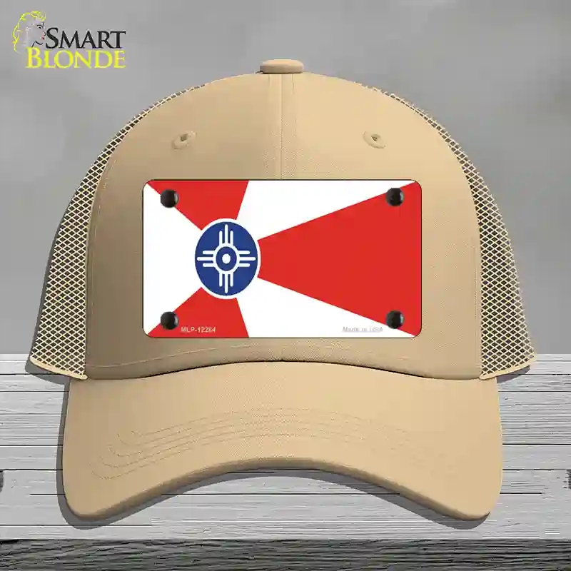 HAT15-MLP-12284 Wichita Flag Novelty License Plate Hat, Mesh - Khaki