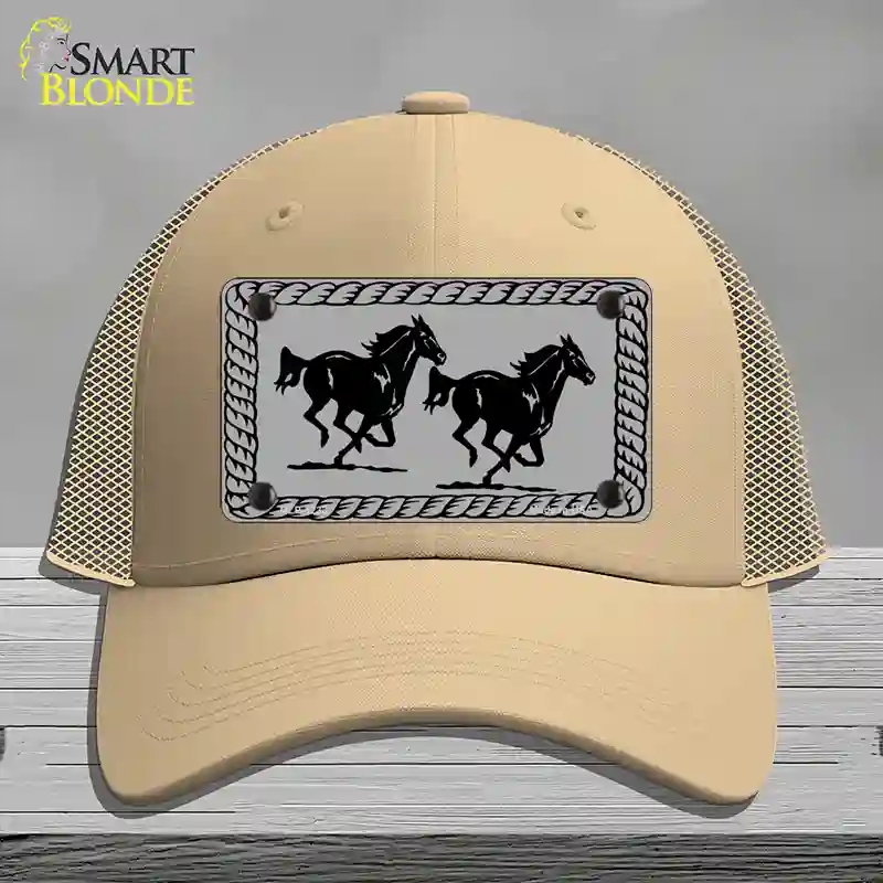 HAT15-MLP-1233 Two Running Horses Novelty License Plate Hat, Mesh - Khaki