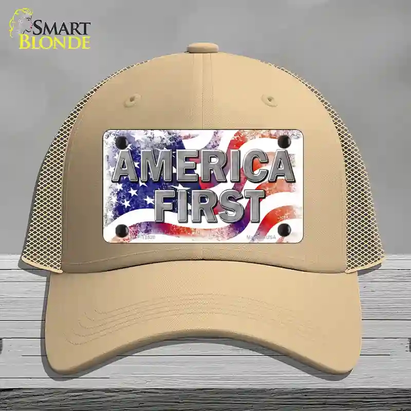 HAT15-MLP-12520 America First Novelty License Plate Hat, Mesh - Khaki
