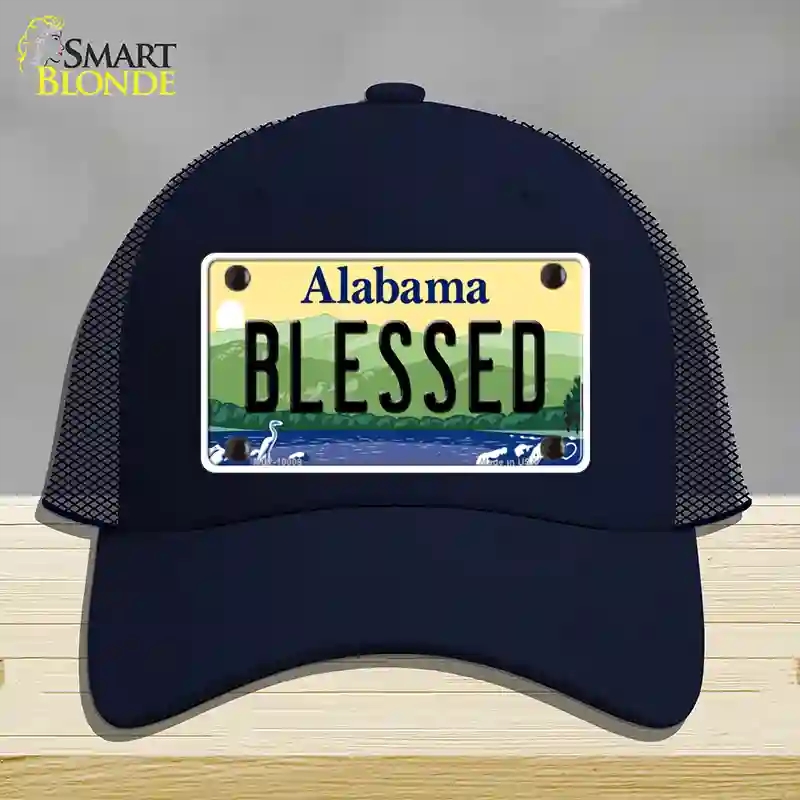 HAT16-MLP-10009 Blessed Alabama Novelty License Plate Hat, Mesh - Navy
