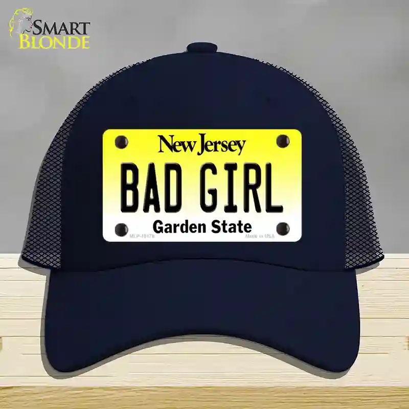HAT16-MLP-10179 Bad Girl   Jersey Novelty License Plate Hat, Mesh - Navy