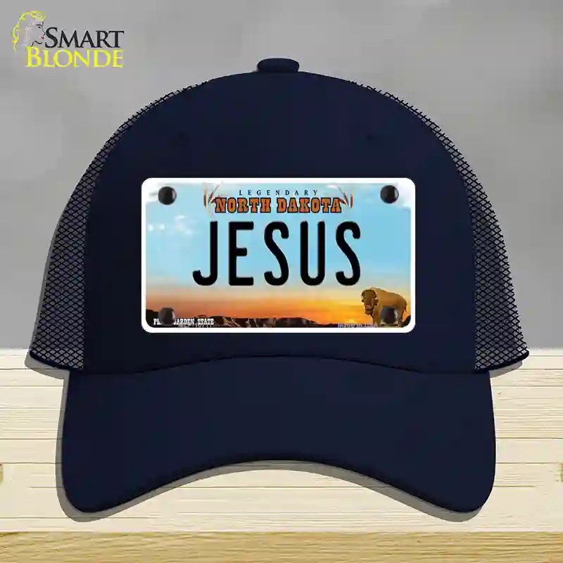 HAT16-MLP-10711 Jesus North Dakota Novelty License Plate Hat, Mesh - Navy