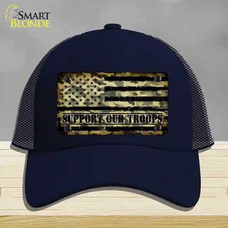 HAT16-MLP-10743 Camo American Flag Support Troops Novelty License Plate Hat, Mesh - Navy