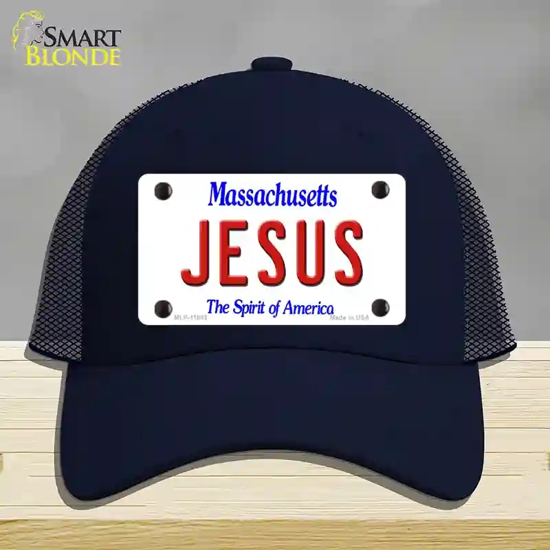 HAT16-MLP-11003 Jesus Massachusetts Novelty License Plate Hat, Mesh - Navy
