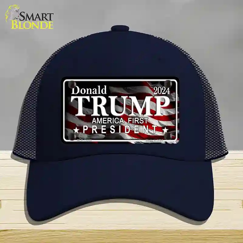 HAT16-MLP-11030 America First Trump Novelty License Plate Hat, Mesh - Navy