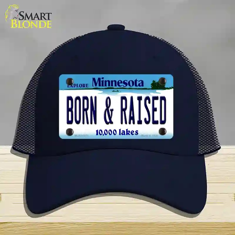 HAT16-MLP-11071 Born & Raised Minnesota State Novelty License Plate Hat, Mesh - Navy