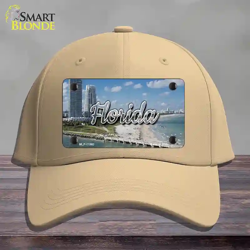 HAT22-MLP-11592 Florida White Sand Beach State Novelty License Plate Hat, Cotton - Khaki