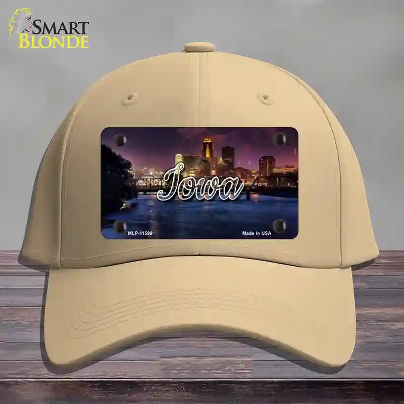 HAT22-MLP-11599 Iowa Bridge City Lights State Novelty License Plate Hat, Cotton - Khaki