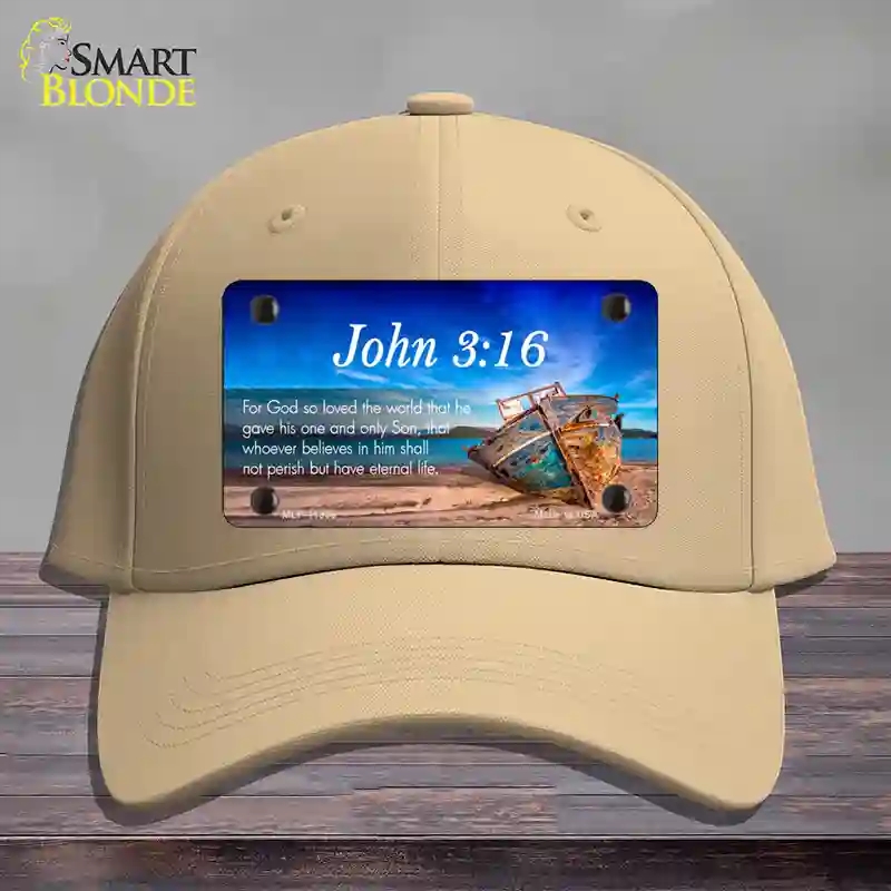 HAT22-MLP-11868 John 3 16 Beach Novelty License Plate Hat, Cotton - Khaki