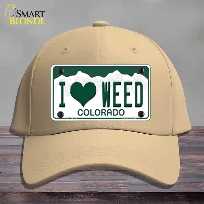 HAT22-MLP-12156 I Love Weed Colorado Novelty License Plate Hat, Cotton - Khaki
