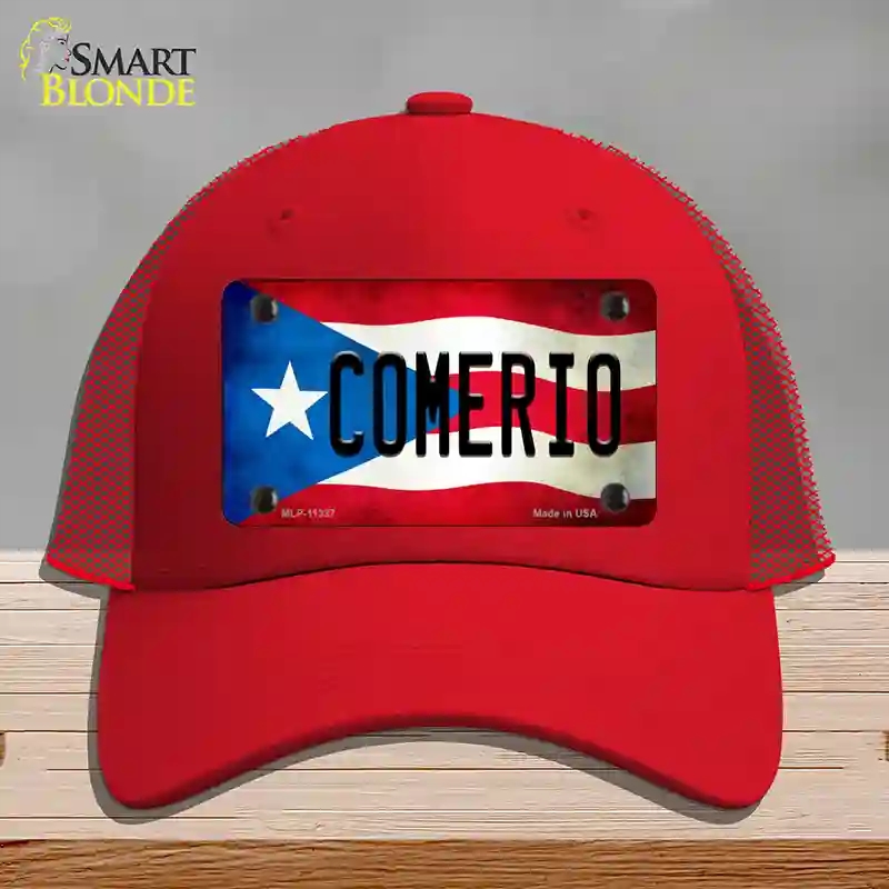 HAT17-MLP-11337 Comerio Puerto Rico Flag Novelty License Plate Hat, Mesh - Red