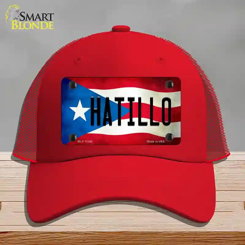 HAT17-MLP-11348 Hatillo Puerto Rico Flag Novelty License Plate Hat, Mesh - Red