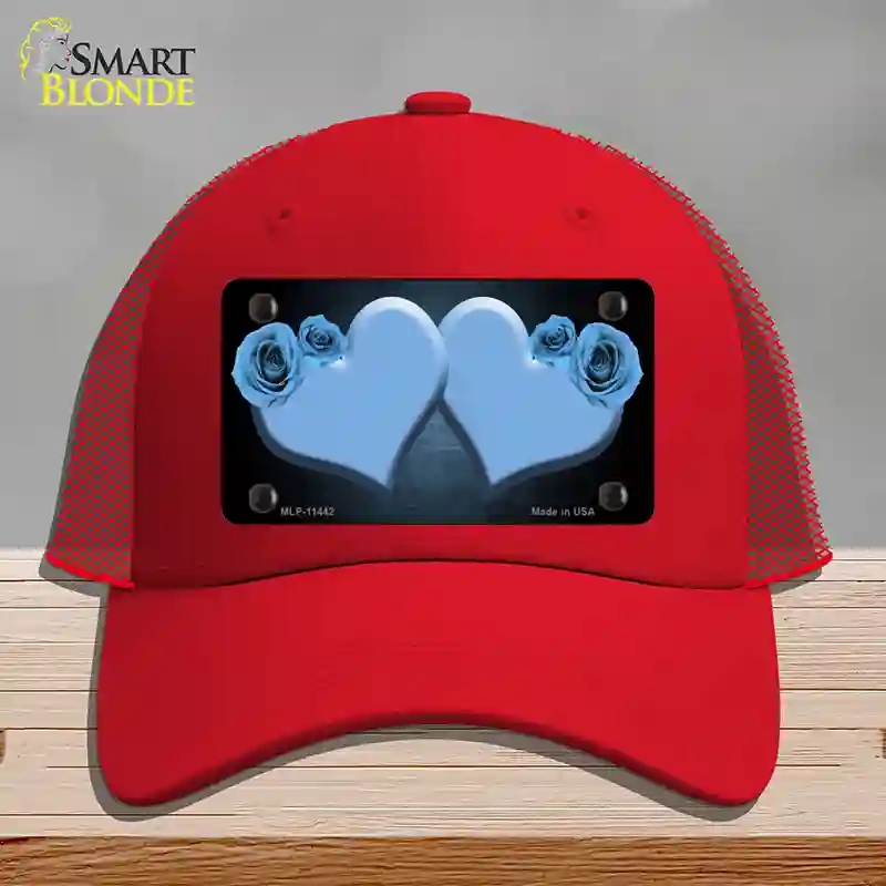 HAT17-MLP-11442 Hearts Over Roses in Light Blue Novelty License Plate Hat, Mesh - Red