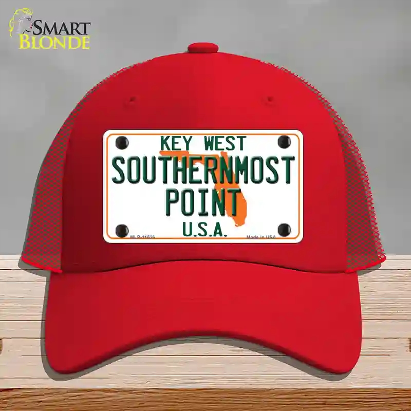 HAT17-MLP-11526 Key West Southernmost Point Novelty License Plate Hat, Mesh - Red