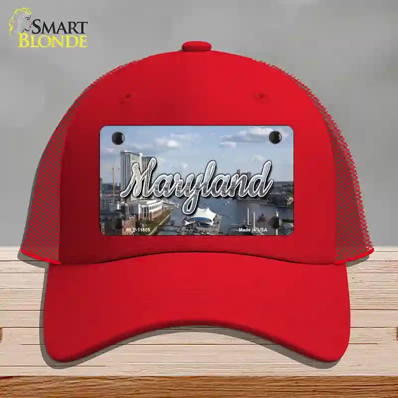 HAT17-MLP-11605 Maryland River Skyline State Novelty License Plate Hat, Mesh - Red