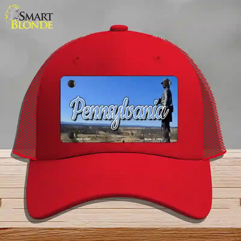 HAT17-MLP-11627 Pennsylvania Gettysburg Statue State Novelty License Plate Hat, Mesh - Red