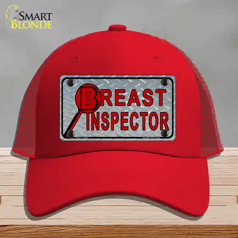 HAT17-MLP-1163 Breast Inspector Novelty License Plate Hat, Mesh - Red