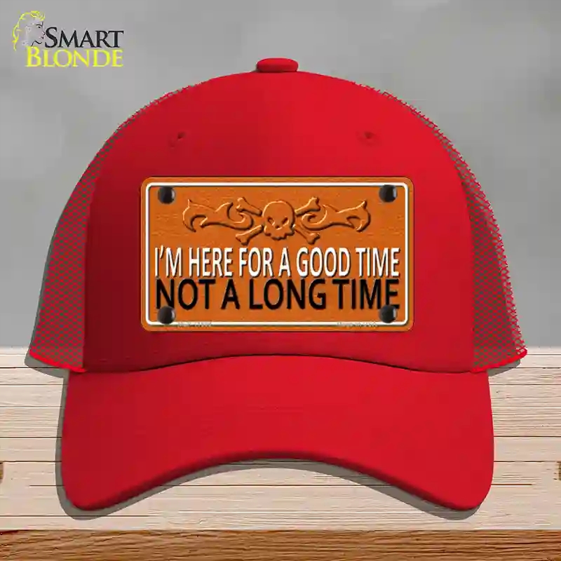 HAT17-MLP-11659 Here for a Good Time Novelty License Plate Hat, Mesh - Red