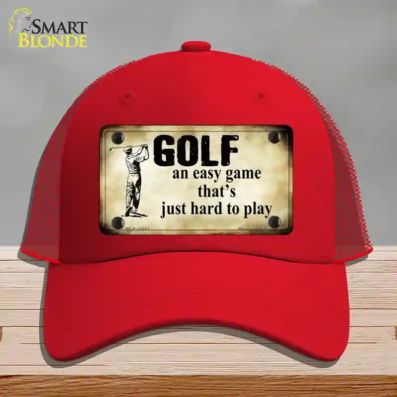 HAT17-MLP-11681 Golf An Easy Game Novelty License Plate Hat, Mesh - Red