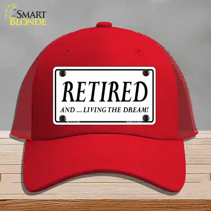 HAT17-MLP-11706 Retired & Living the Dream Novelty License Plate Hat, Mesh - Red