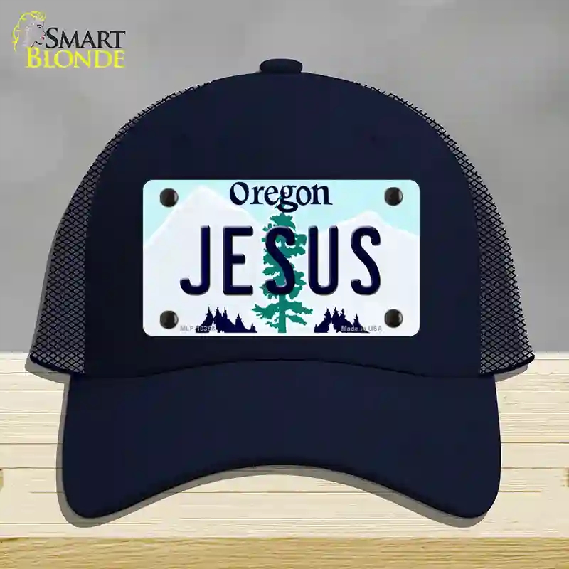 HAT16-MLP-10368 Jesus Oregon Novelty License Plate Hat, Mesh - Navy