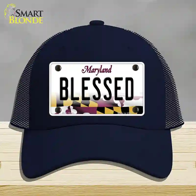 HAT16-MLP-10498 Blessed Maryland Novelty License Plate Hat, Mesh - Navy