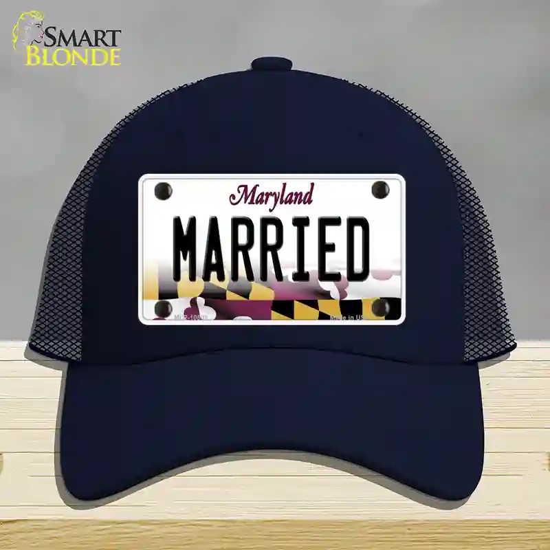 HAT16-MLP-10508 Married Maryland Novelty License Plate Hat, Mesh - Navy