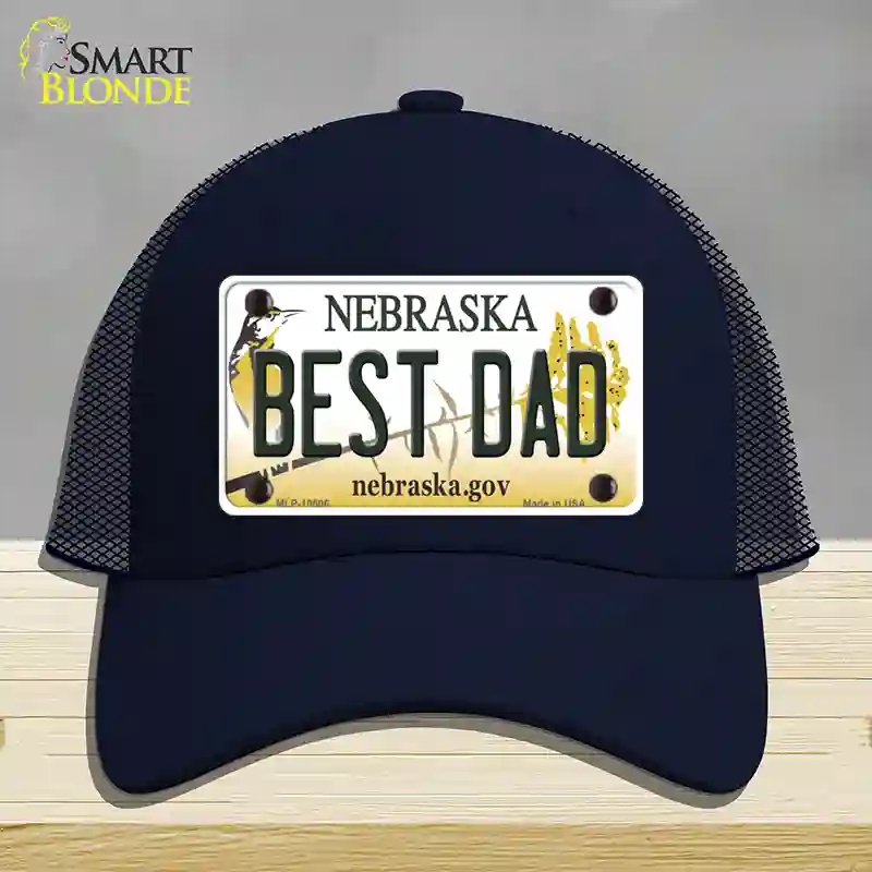 HAT16-MLP-10606 Best Dad Nebraska Novelty License Plate Hat, Mesh - Navy