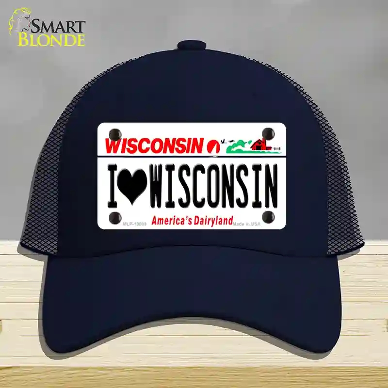 HAT16-MLP-10609 I Love Wisconsin Novelty License Plate Hat, Mesh - Navy