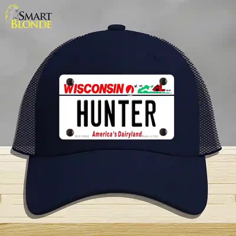HAT16-MLP-10642 Hunter Wisconsin Novelty License Plate Hat, Mesh - Navy