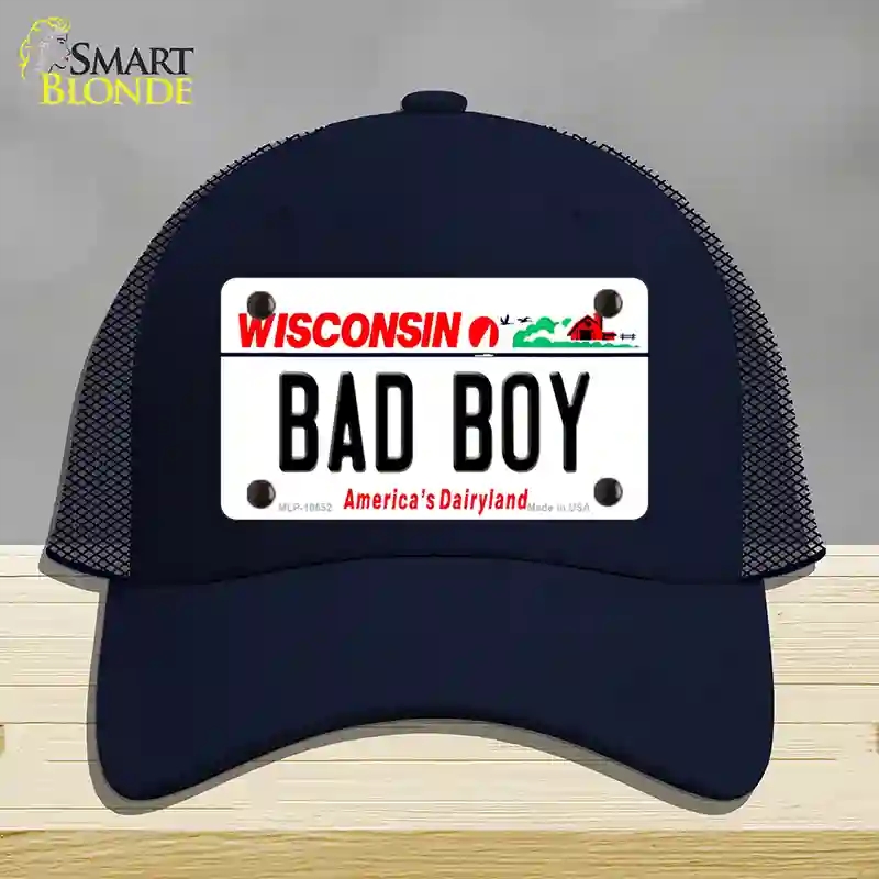 HAT16-MLP-10652 Bad Boy Wisconsin Novelty License Plate Hat, Mesh - Navy