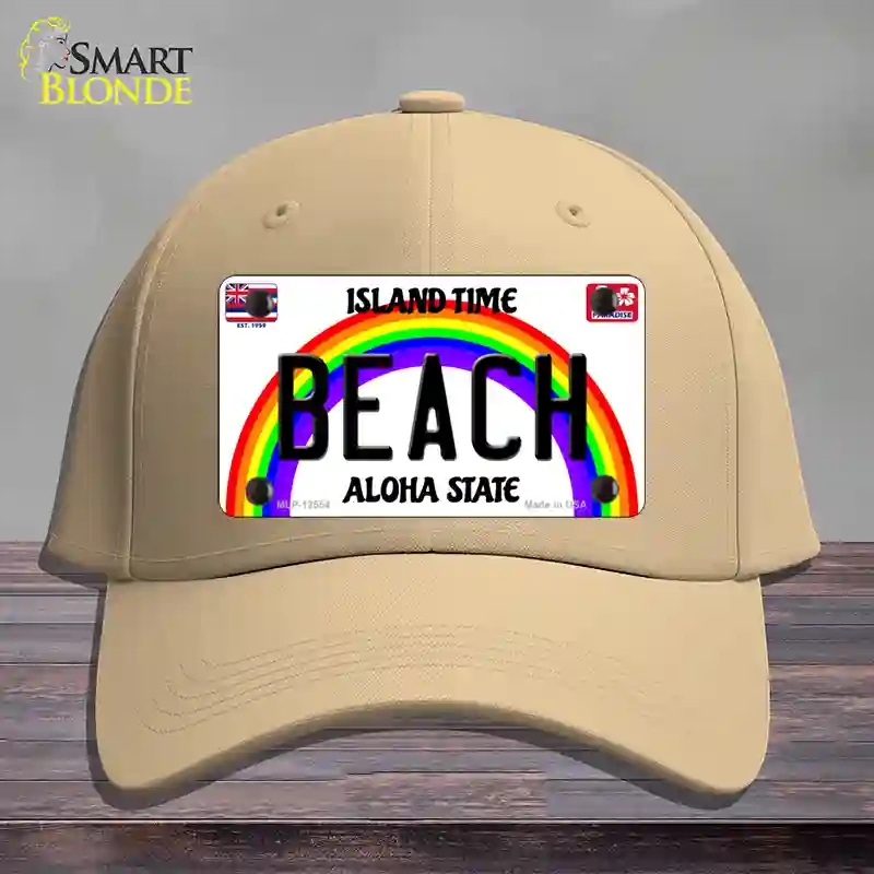 HAT22-MLP-12554 Beach Hawaii Novelty License Plate Hat, Cotton - Khaki